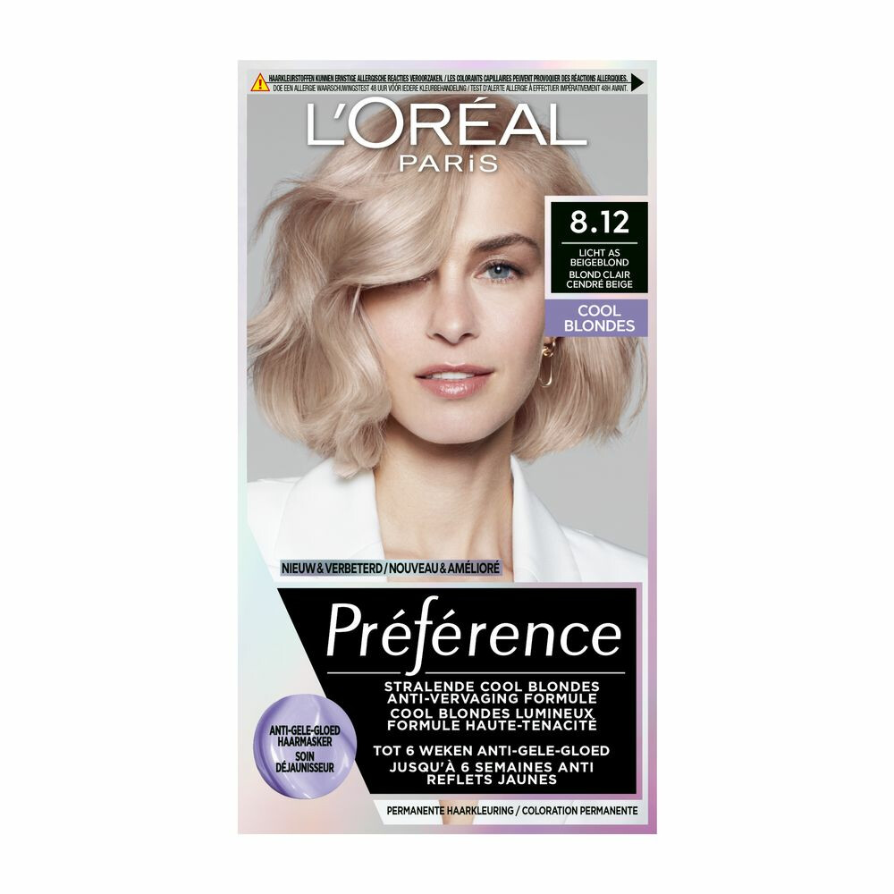 6x L'Oréal Préférence Cool Blondes Permanente Haarkleuring 8.12 Licht As Beigeblond