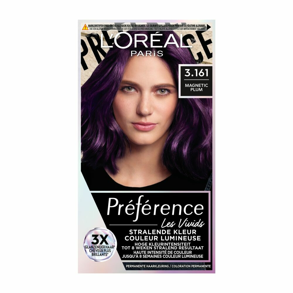 3x L'Oréal Preference Vivids Permanente Haarkleuring 3.161 Magnetic Plum