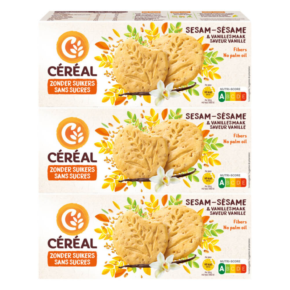 3x Céréal Sesamkoekjes Met Vanillesmaak 132 Gr