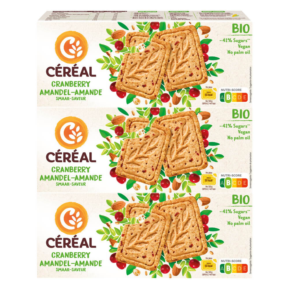 3x Céréal Healthy BIO Koek Cranberry Amandelen 132 gr