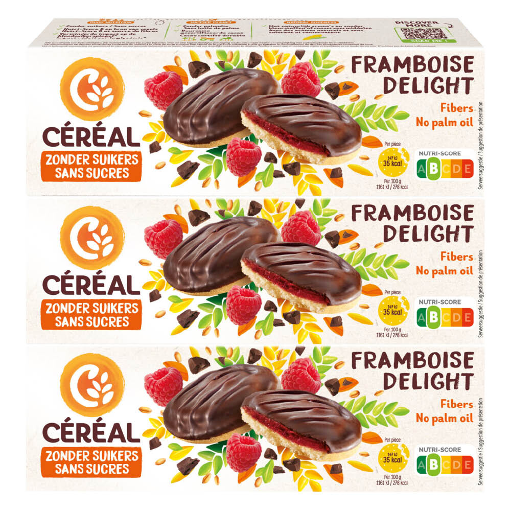 3x Céréal Zachte Koekjes Framboos Delight 140 gr