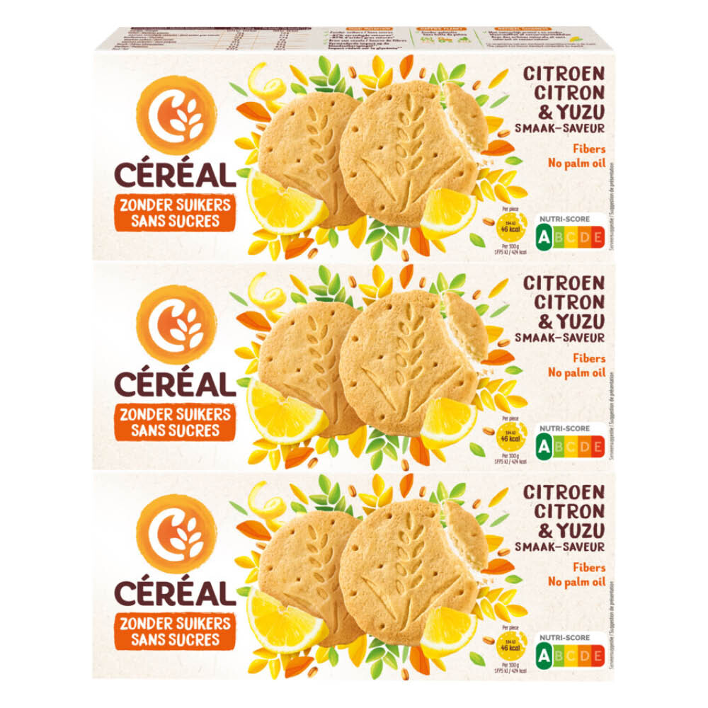3x Céréal Koekjes Citroen&Yuzu 132 Gr