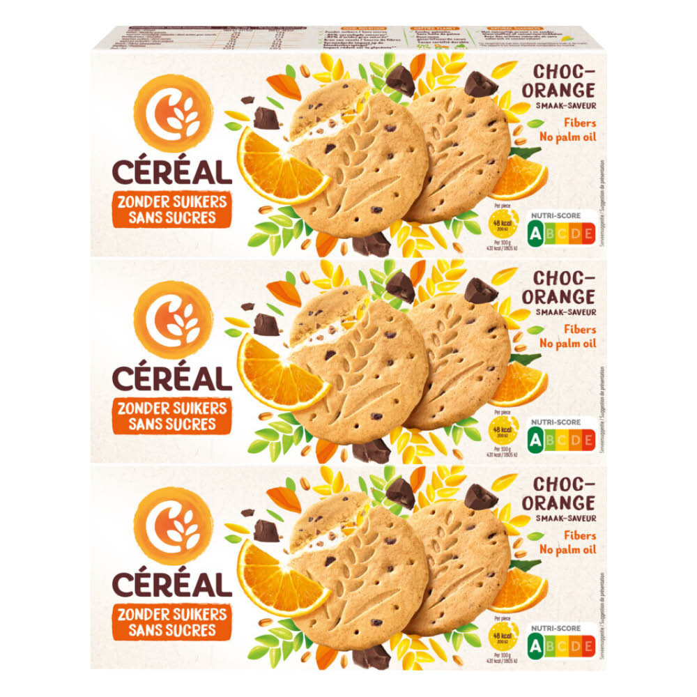 3x Céréal Zandkoekjes Chocolade&Sinaasappel 132 Gr