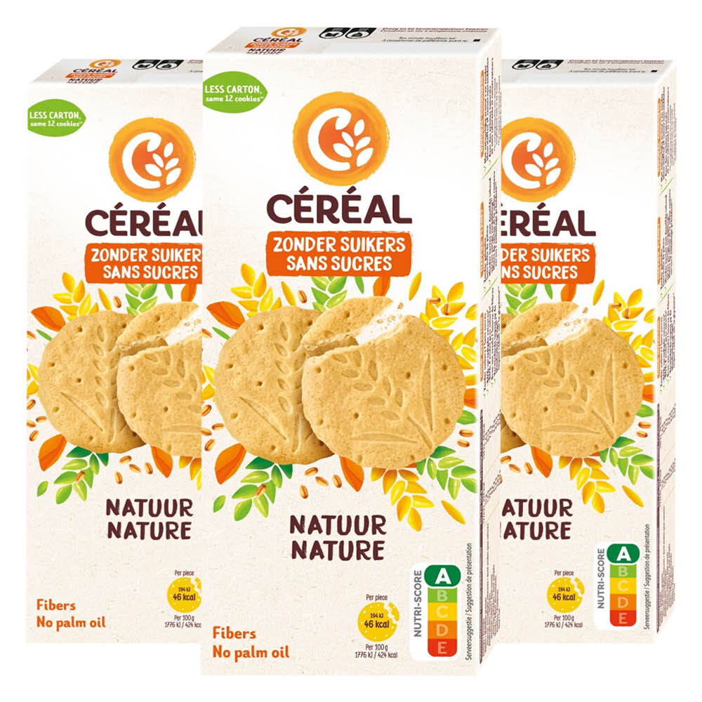 3x Céréal Zandkoekjes Natuur Suikervrij 132 Gr