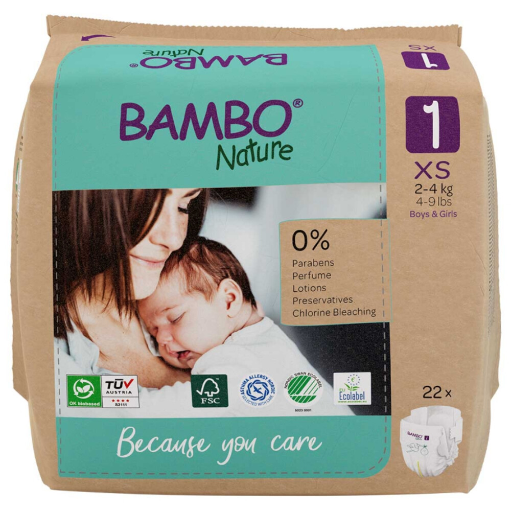 Bambo Nature Luiers XS Maat 1 (2-4 kg) 22 stuks