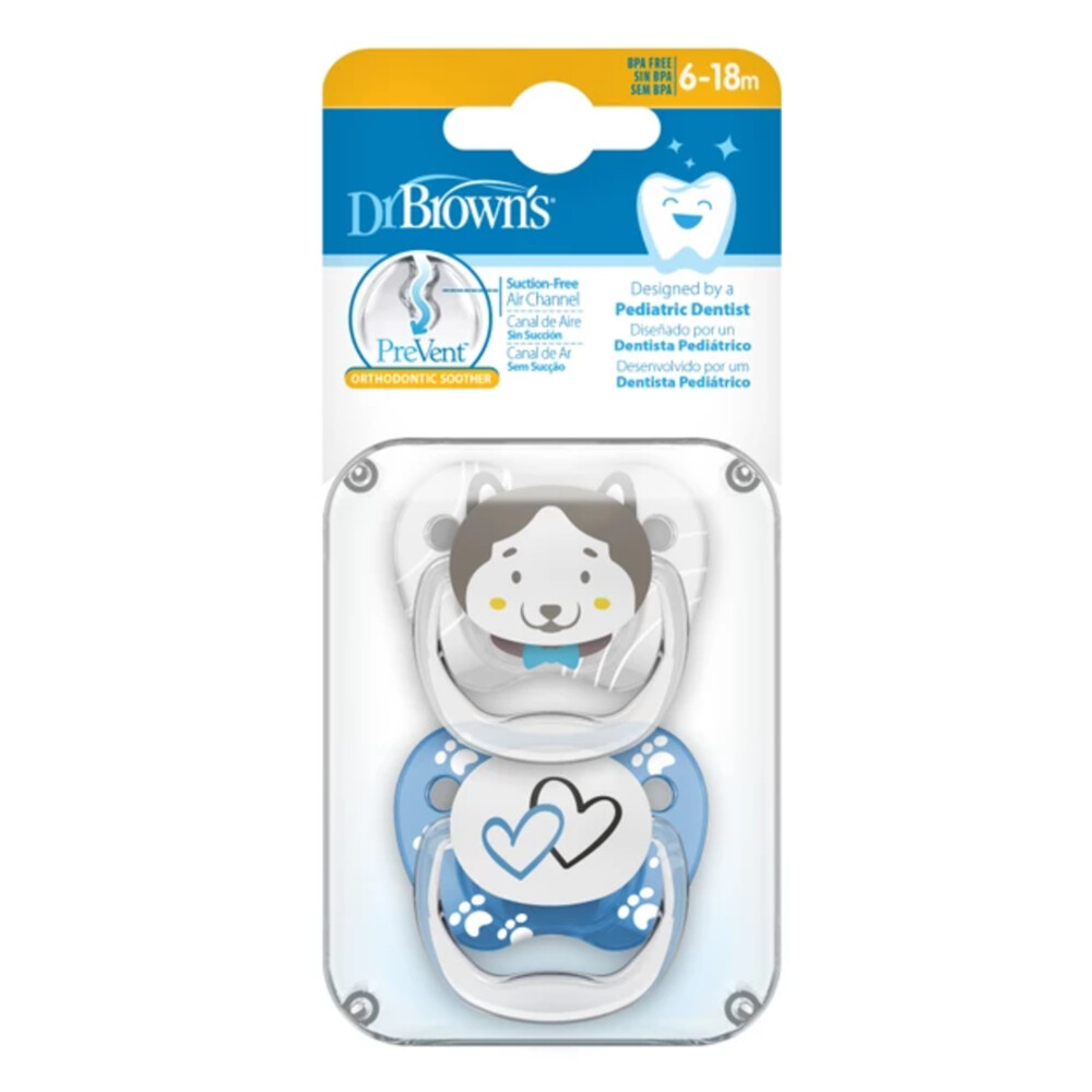DR Brown's Fopspeen prevent animal faces F2 blauw 2st