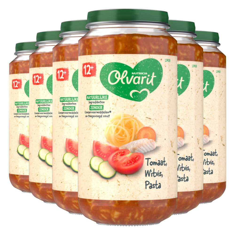 6x Olvarit Maaltijd 12+m Tomaat Witvis Pasta 250 gr