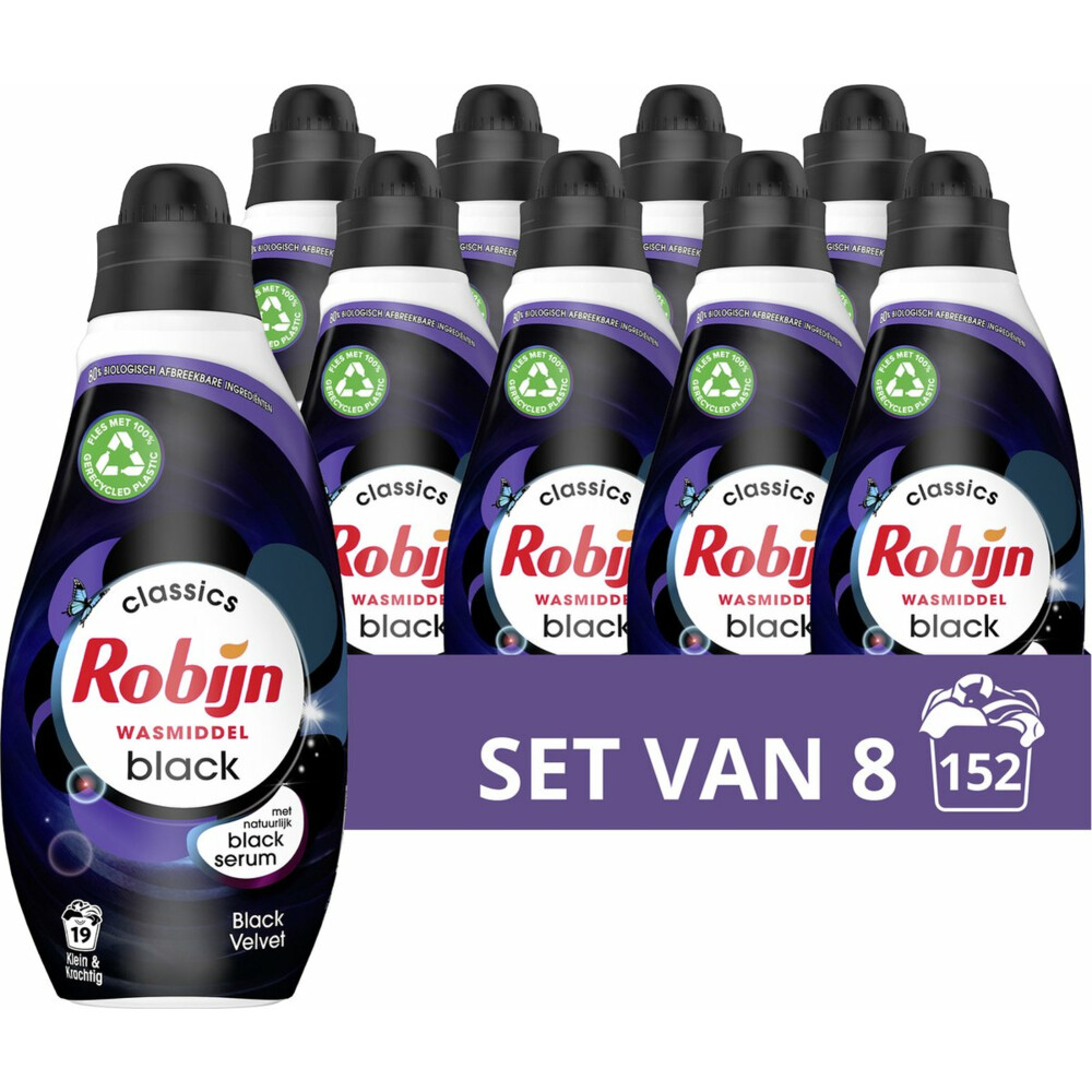 8x Robijn Klein&Krachtig Wasmiddel Black Velvet 665 ml