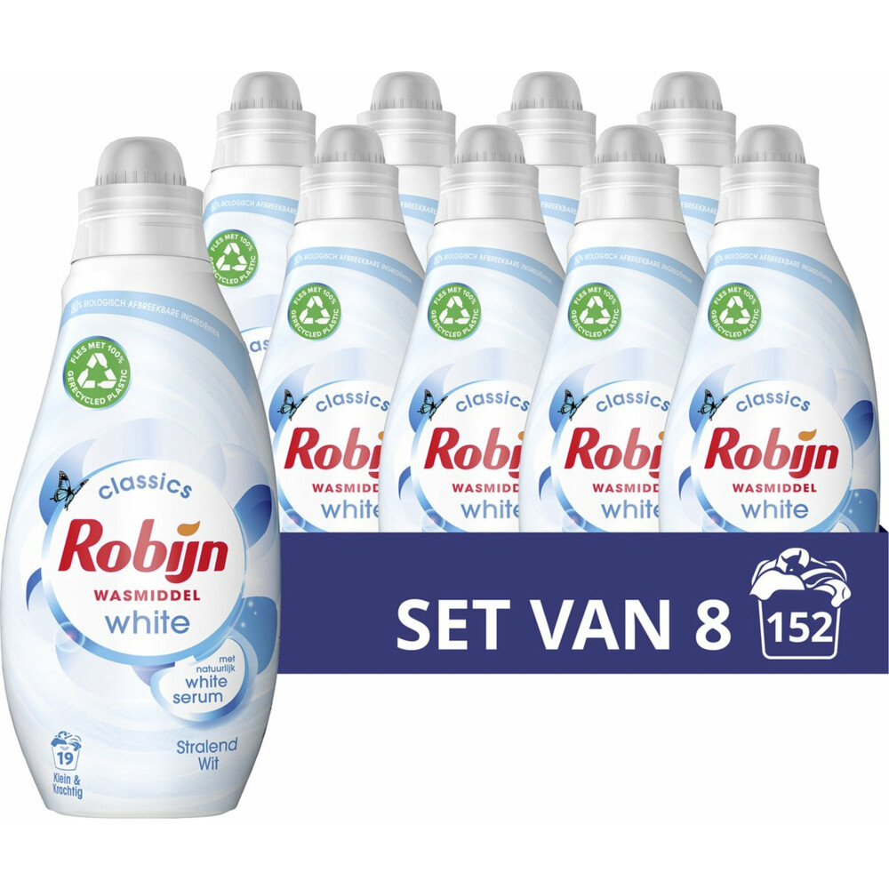 8x Robijn Klein&Krachtig Wasmiddel Stralend Wit 665 ml