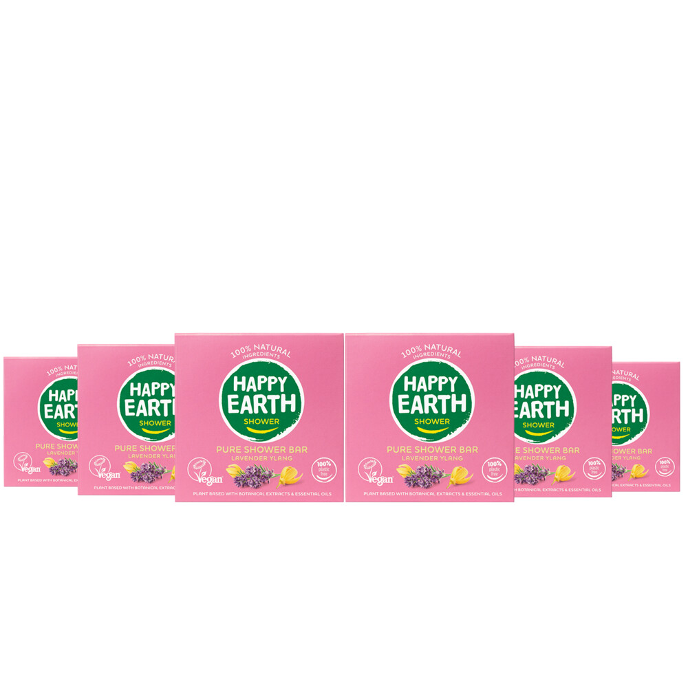 6x Happy Earth 100% Natuurlijke Shower Bar Lavender Ylang 90 gr