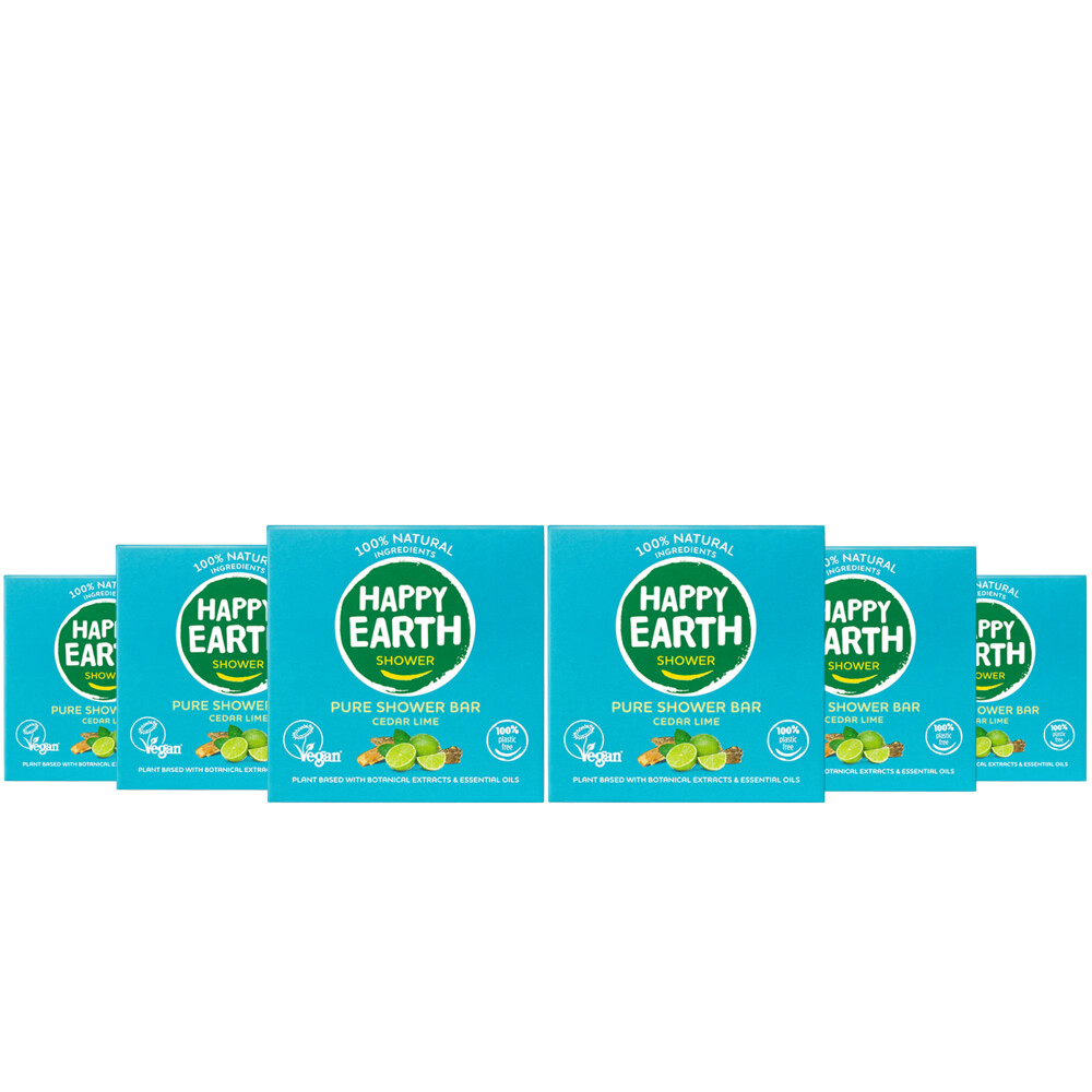 6x Happy Earth 100% Natuurlijke Shower Bar Cedar Lime 90 gr