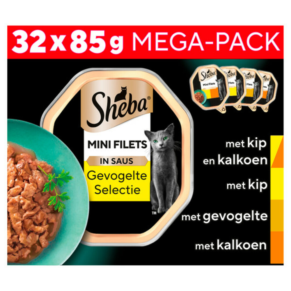 Sheba Mini Filets in Saus Megapack Selectie van Gevogelte 32 x 85 gr