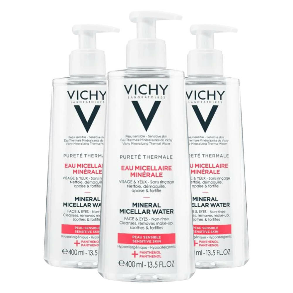 3x Vichy Purete Thermale Micellair Mineraalwater Gevoelige Huid 400 ml