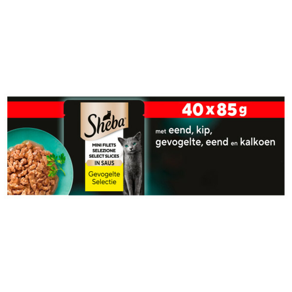 Sheba Mini Filets Kattenvoer Natvoer Gevogelte in Saus Mega Pack Maaltijdzakjes 40 x 85 gr