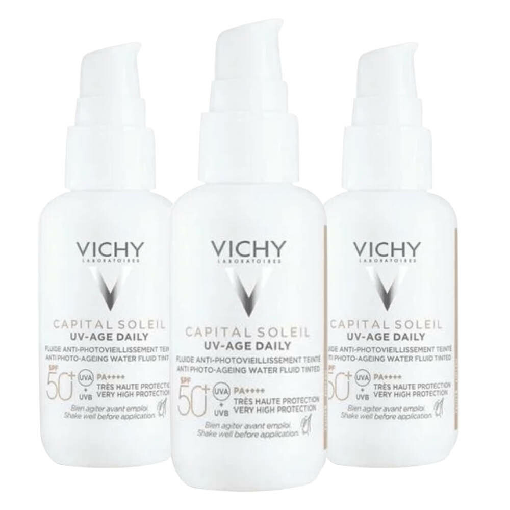 3x Vichy Capital Soleil UV-Age Dagelijkse SPF 50+ Getint 40 ml