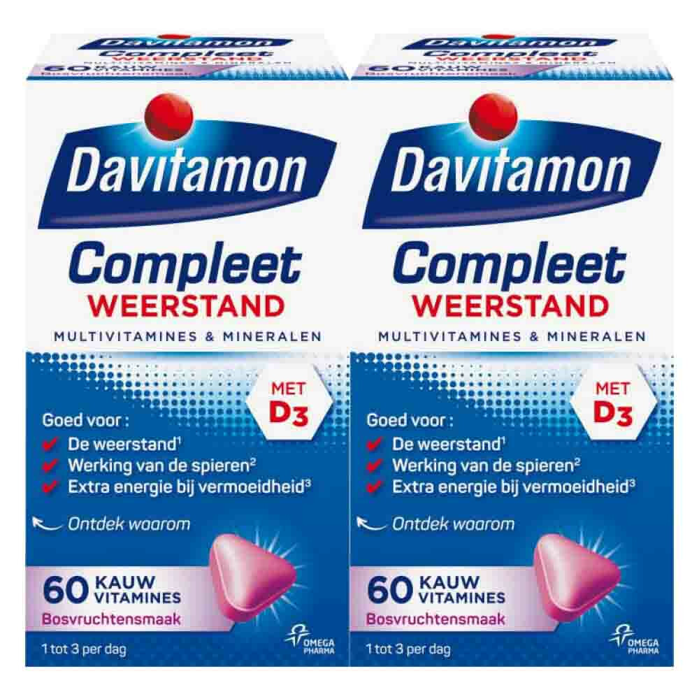 2x Davitamon Compleet Weerstand Bosvruchten 60 kauwtabletten