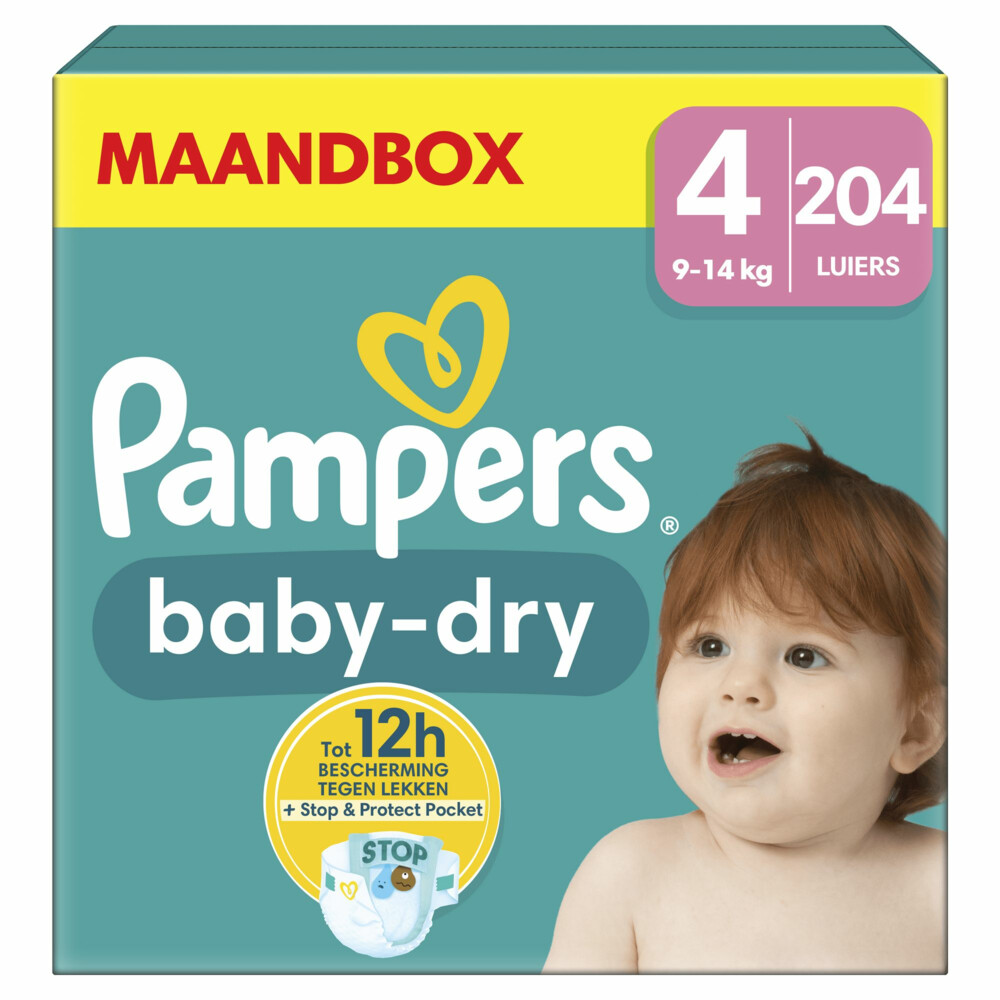 Pampers Baby Dry Luiers 4 (9-14 kg) 204 stuks | Plein.nl