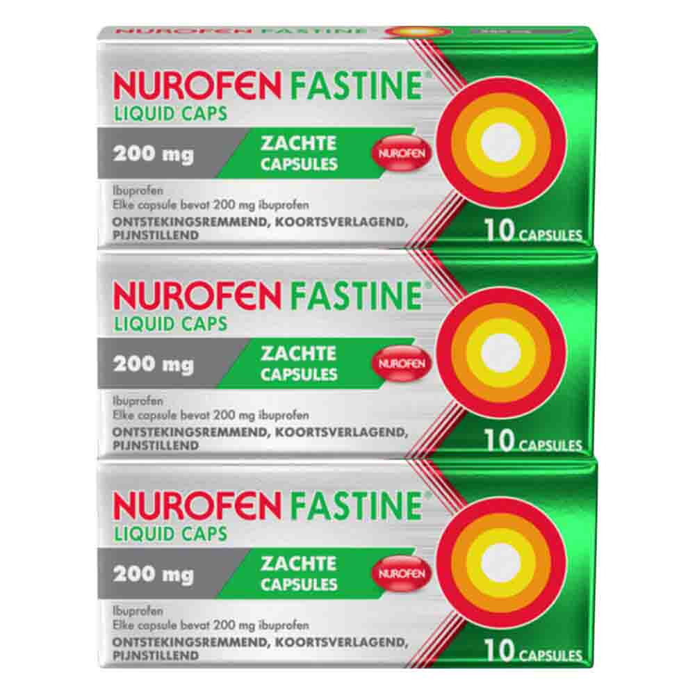 3x Nurofen Fastine Liquid Caps 200 mg 10 capsules