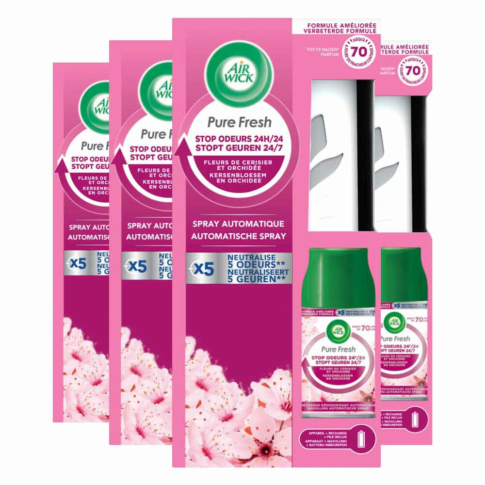 4x Air Wick Freshmatic Automatische Spray Luchtverfrisser Starterkit Cherry Blossom&Orchid 250 ml