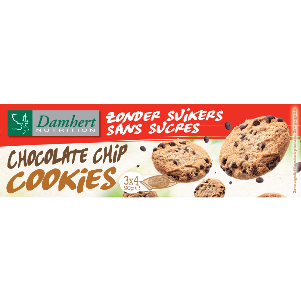 12x Damhert Chocolate Chip Cookies Zonder suikers 90 gr