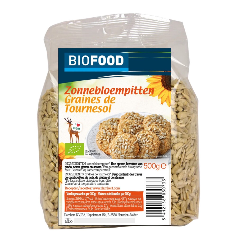 3x Damhert Biofood Zonnebloempitten BIO 500 gr