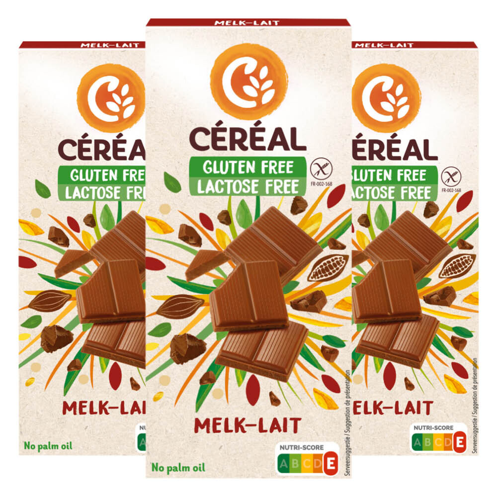 3x Céréal Melkchocolade Tablet Glutenvrij en Lactosevrij 100 gr