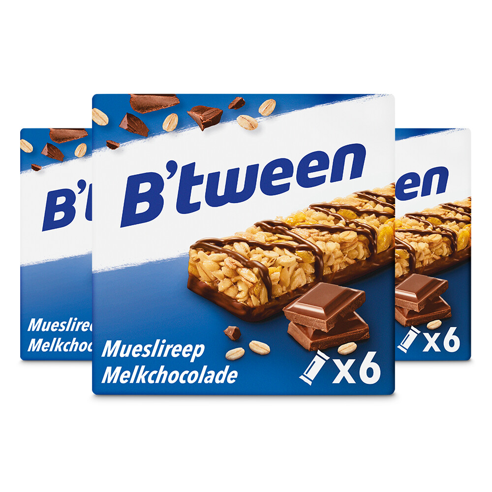 3x Hero B'tween Mueslireep Melkchocolade 6x25 gr