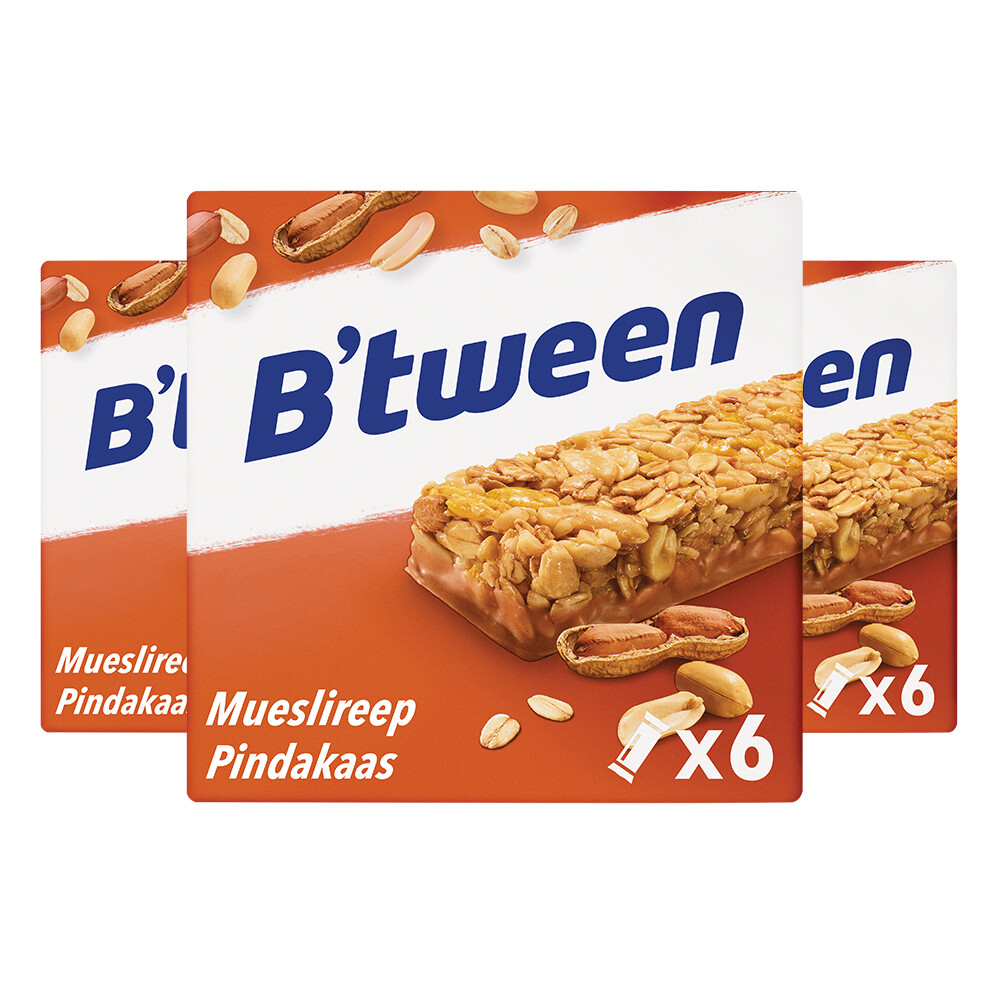 3x Hero B'tween Mueslireep Pindakaas 6x25gr