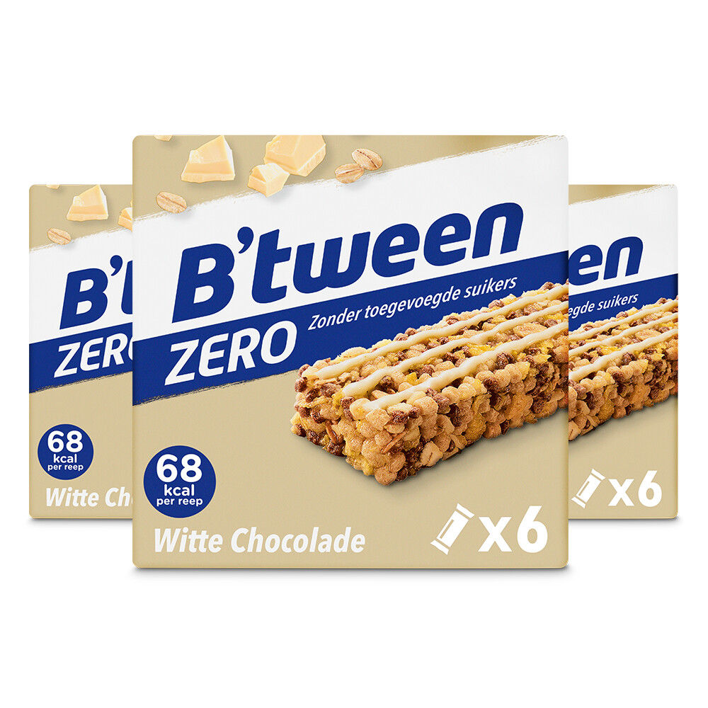 3x Hero B'tween Mueslireep Zero Witte Chocolade 6x20 gr