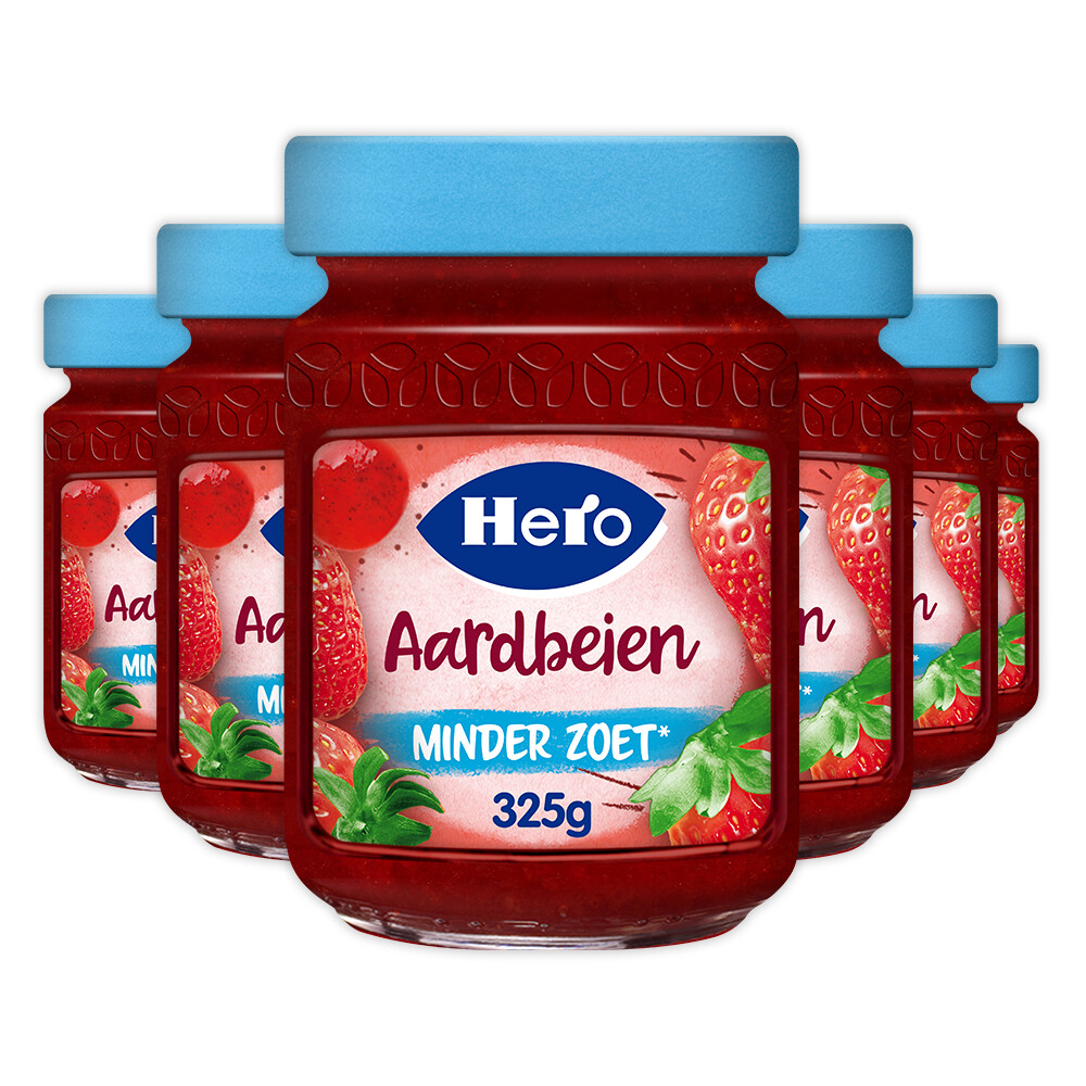 6x Hero Jam Minder Zoet Aardbeien 325 gr