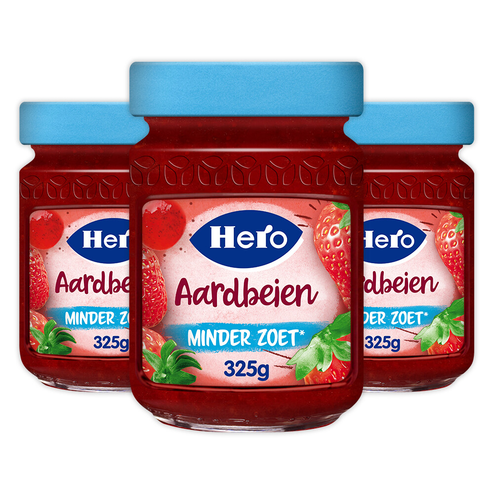 3x Hero Jam Minder Zoet Aardbeien 325 gr
