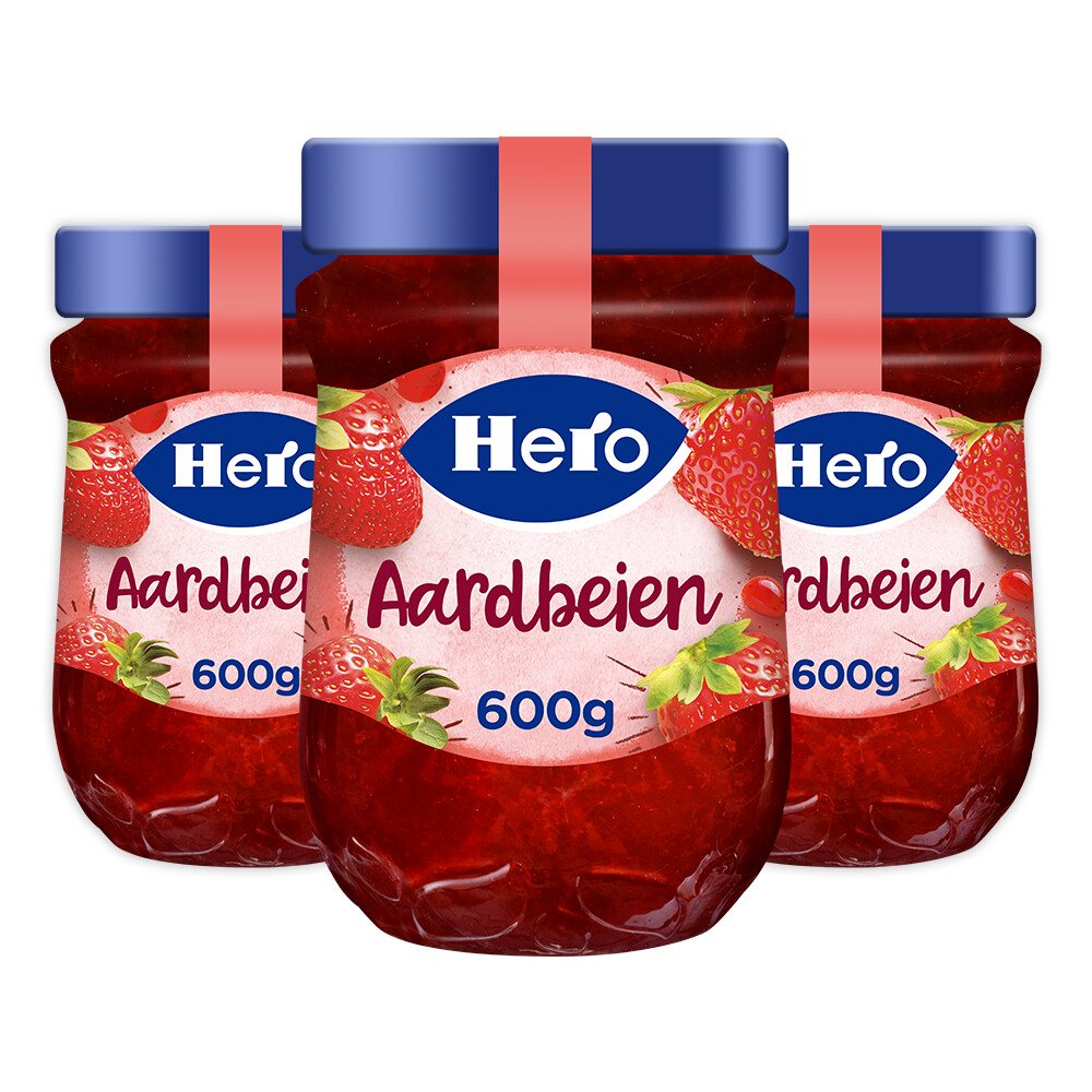 3x Hero Jam Aardbeien 600 gr