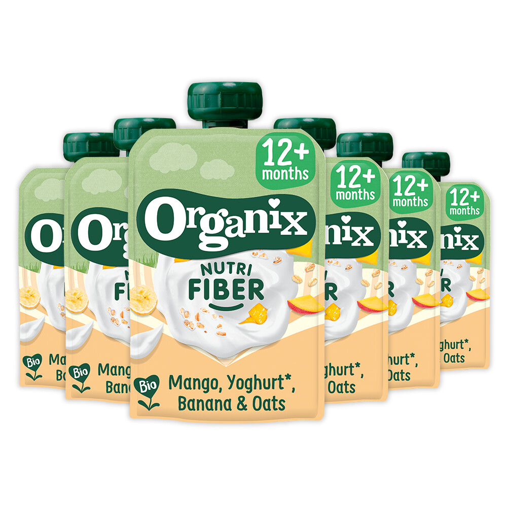 6x Organix Knijpfruit Nutri Fiber Mango Yoghurt Banaan 12+m 100 gr