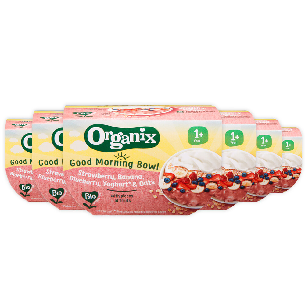 6x Organix Good Morning Bowl Aardbei, Banaan, Blauwe Bes 12+m 120 gr