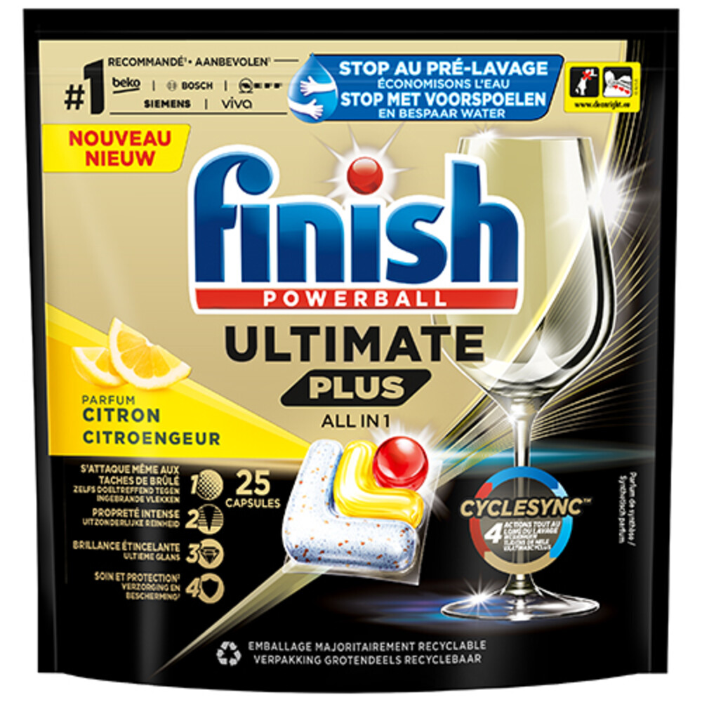Finish Ultimate + All in 1 Vaatwastabletten Citroen 25 stuks