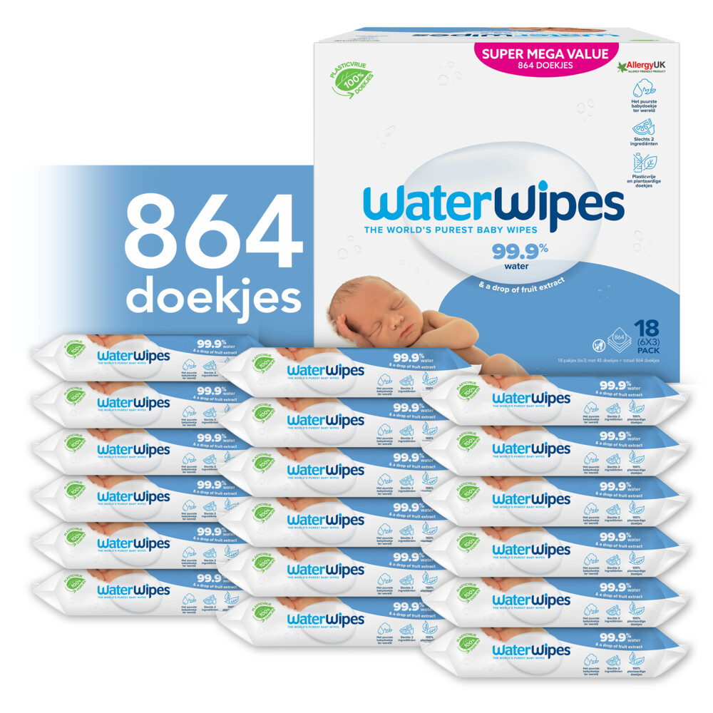 WaterWipes Billendoekjes 18 x 48 stuks = 864 doekjes Plein.nl