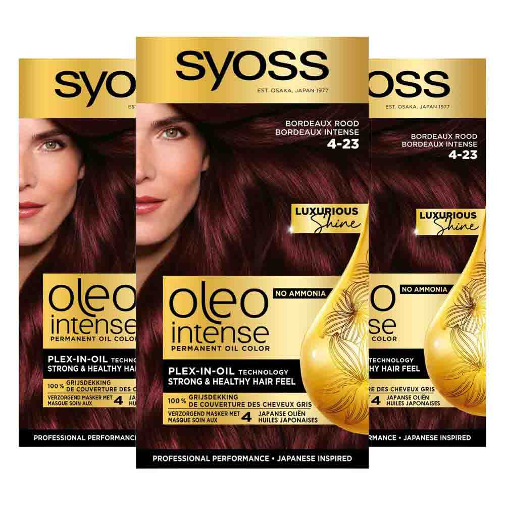 3x Syoss Oleo Intense Haarverf 4-23 Bordeaux Rood