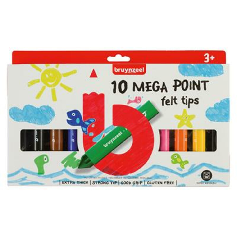 Viltstift Bruynzeel Kids mega point blisterà 10 stuks as...