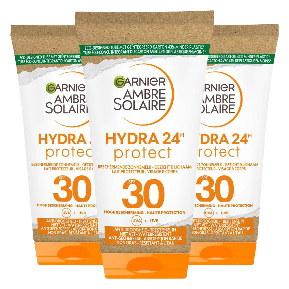 3x Garnier Ambre Solaire Hydra 24 Zonnebrandmelk SPF 30 50 ml