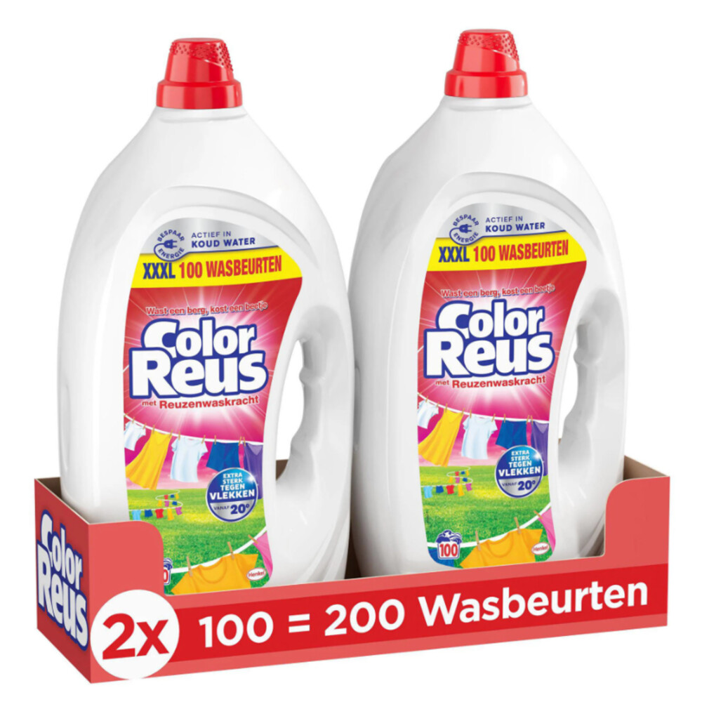 2x Witte Reus Vloeibaar Wasmiddel Color Reus 100 wasbeurten 4,5 liter