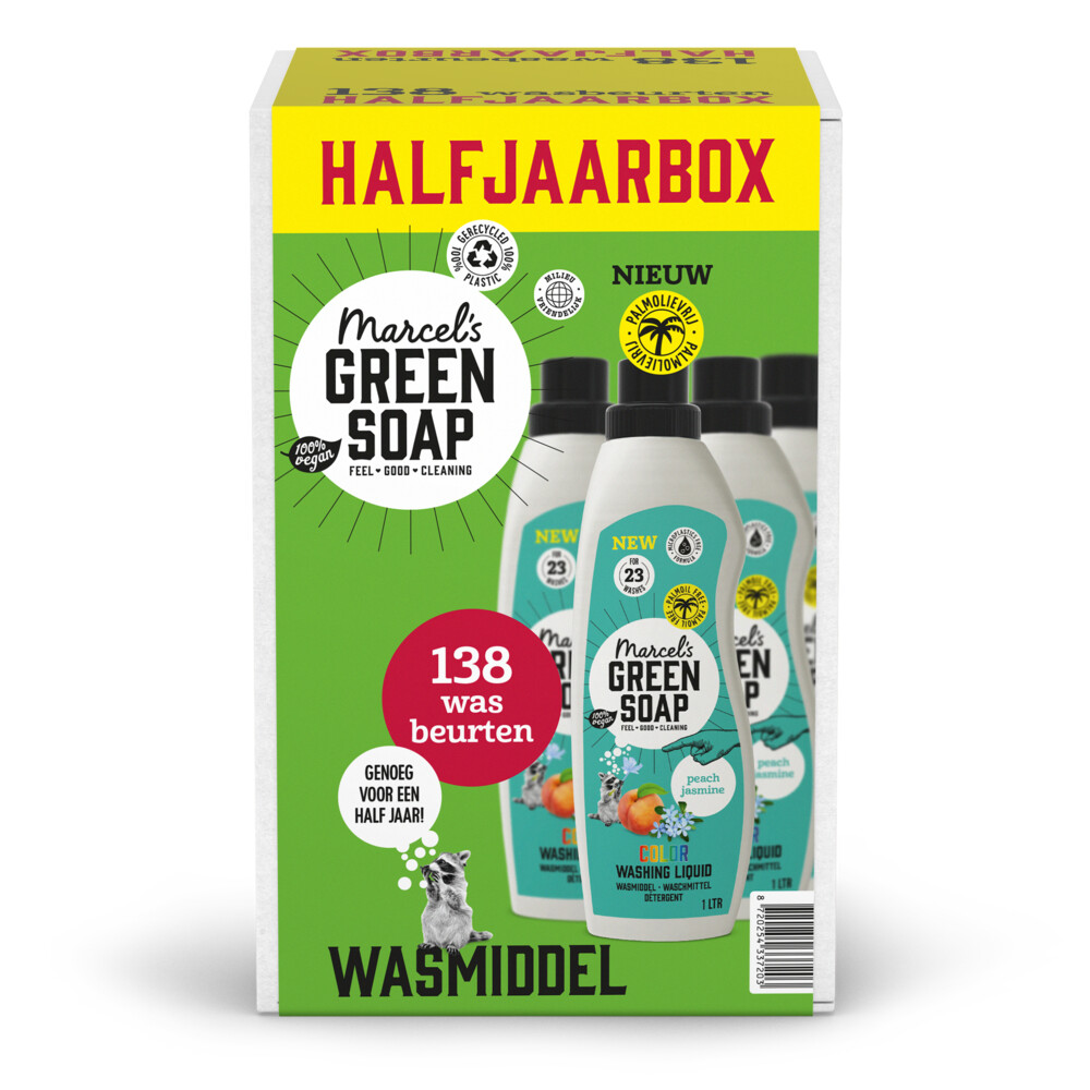 6x Marcel's Green Soap Wasmiddel Kleur Perzik&Jasmijn 23 Wasbeurten 1 liter