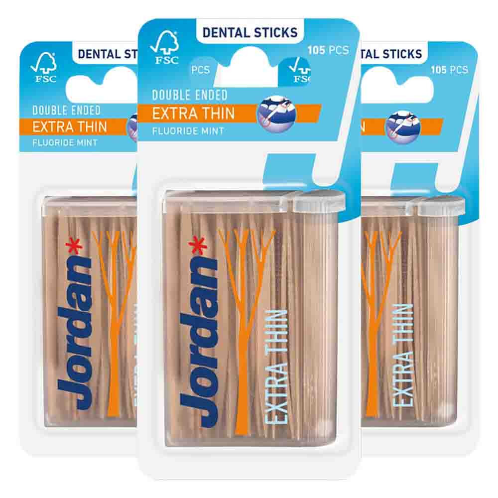 3x Jordan Tandenstokers Double Ended Extra Thin 105 stuks