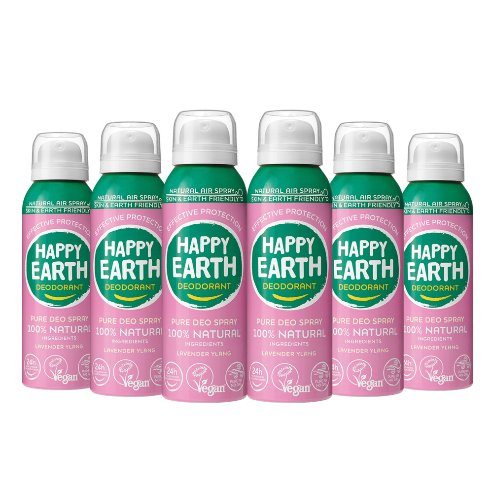 6x Happy Earth 100% Natuurlijke Deodorant Natural Air Spray Lavender Ylang 100 ml