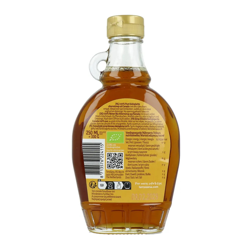 TerraSana Ahornsiroop Graad A 250 ml, foto 2