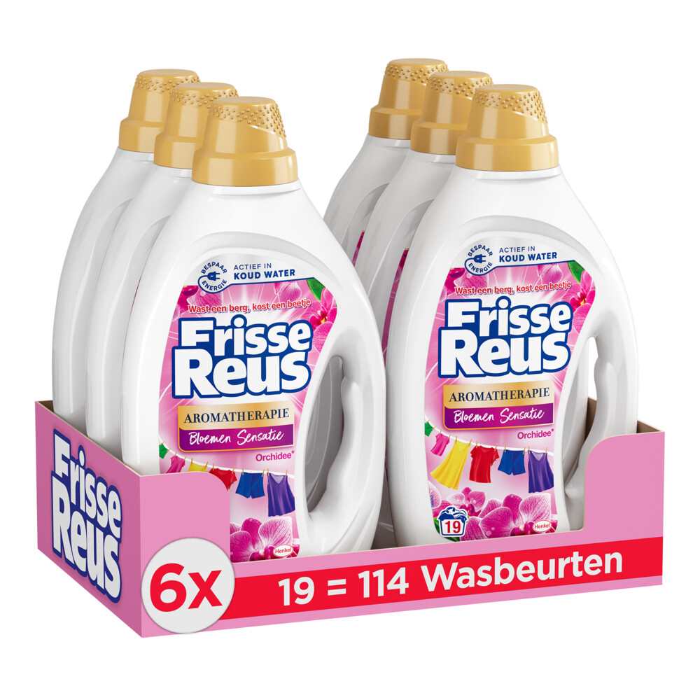 6x Witte Reus Wasmiddel Frisse Reus Gel Orchidee 19 Wasbeurten 855 ml