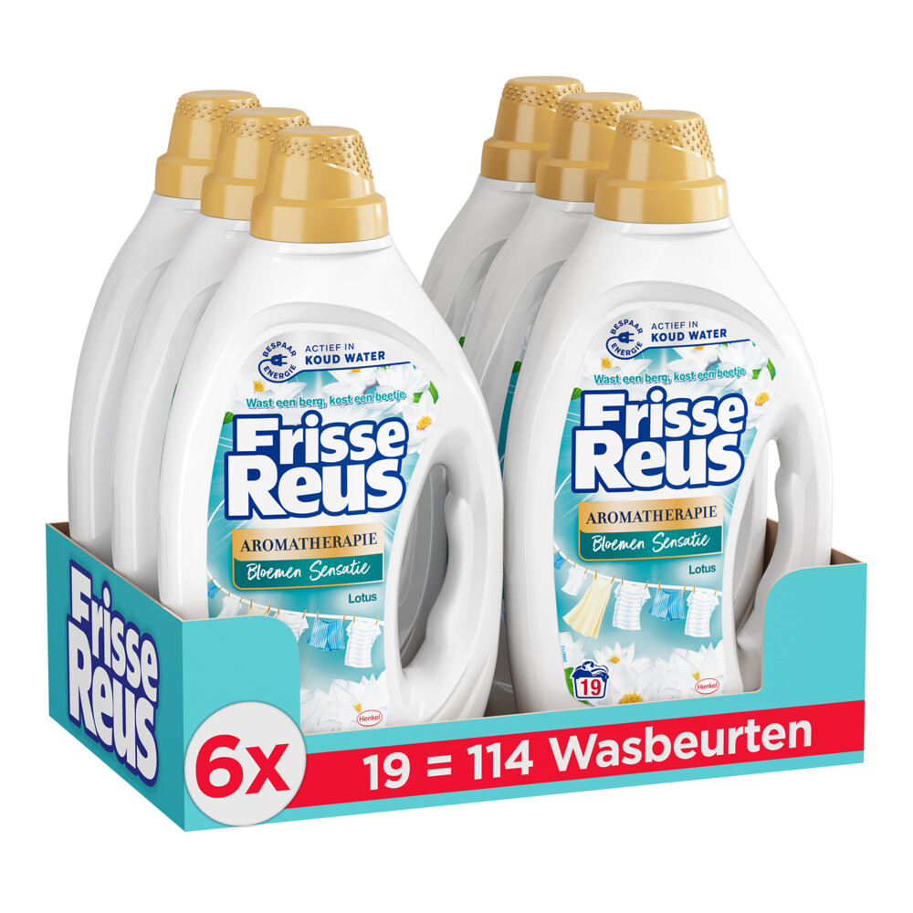 6x Witte Reus Wasmiddel Frisse Reus Gel Lotus 19 Wasbeurten 855 ml