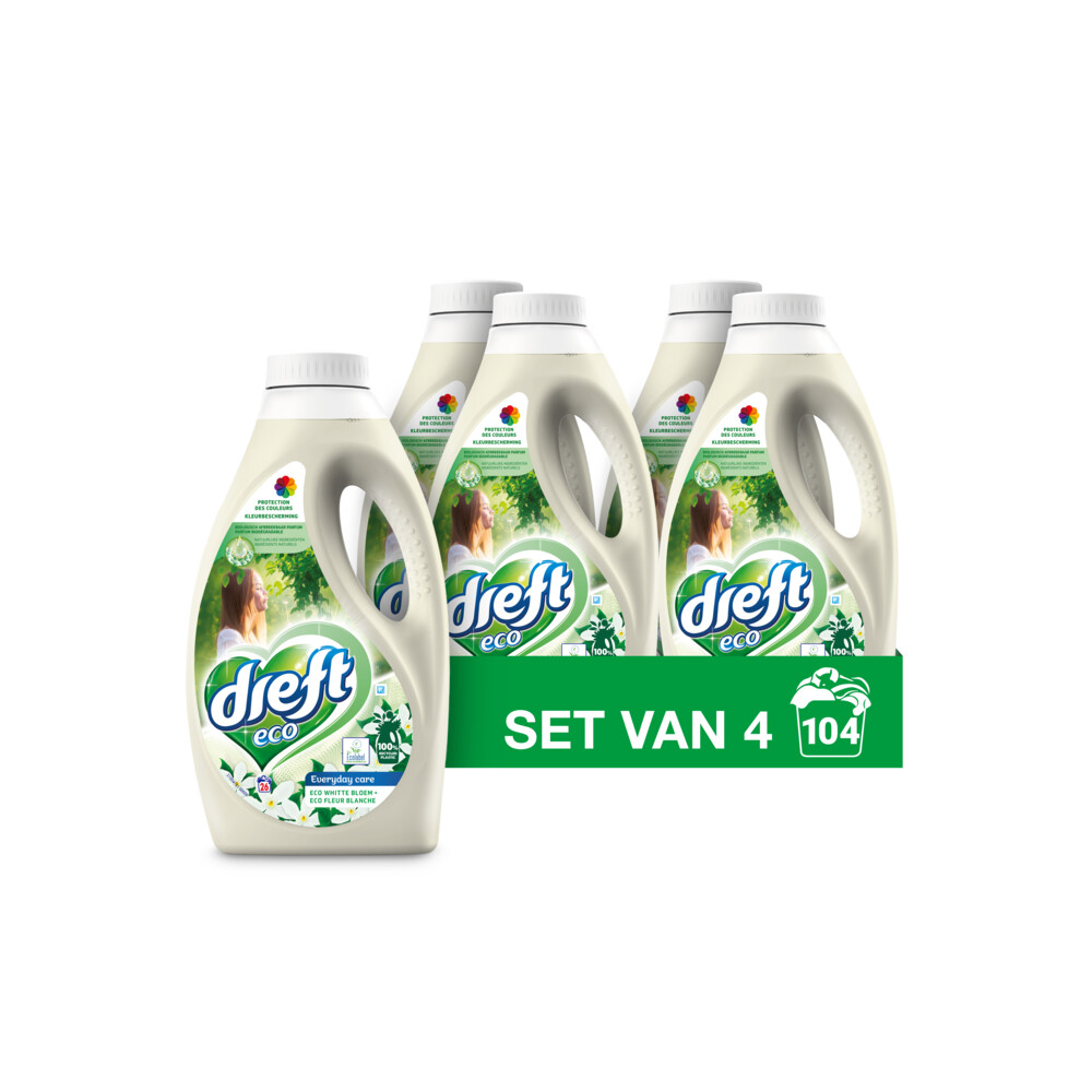 4x Dreft Eco Vloeibaar Wasmiddel White Blossoms 1,43 liter