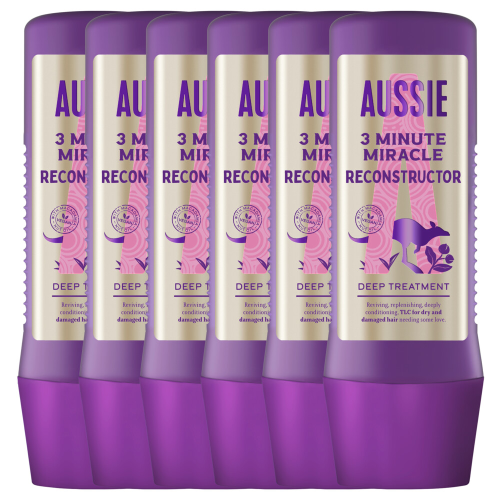 6x Aussie Haarmasker 3 Minute Miracle Reconstructor Intensieve Vegan Haarverzorging 225 ml