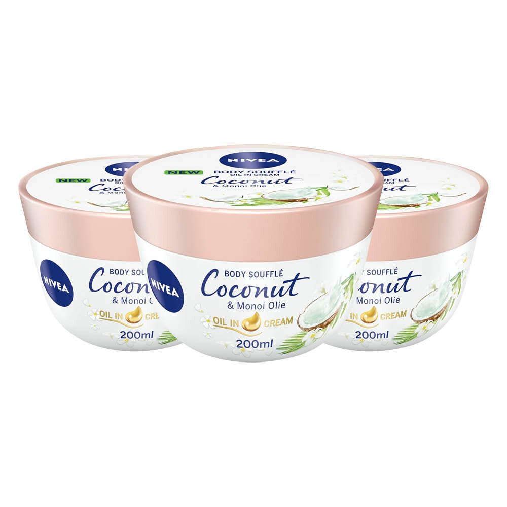 3x Nivea Body Souffle Coconut En Monoi Olie 200 Ml