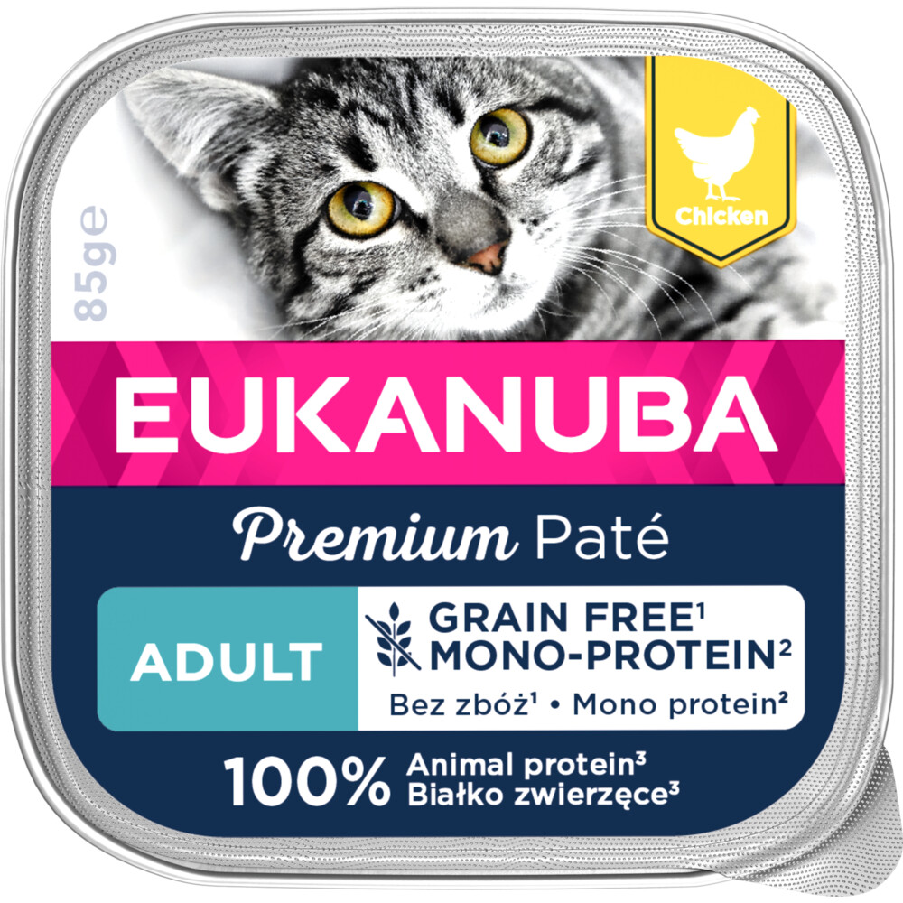 16x Eukanuba Kippen Pate Graanvrij Adult Kat Mono-Proteine 85 gr